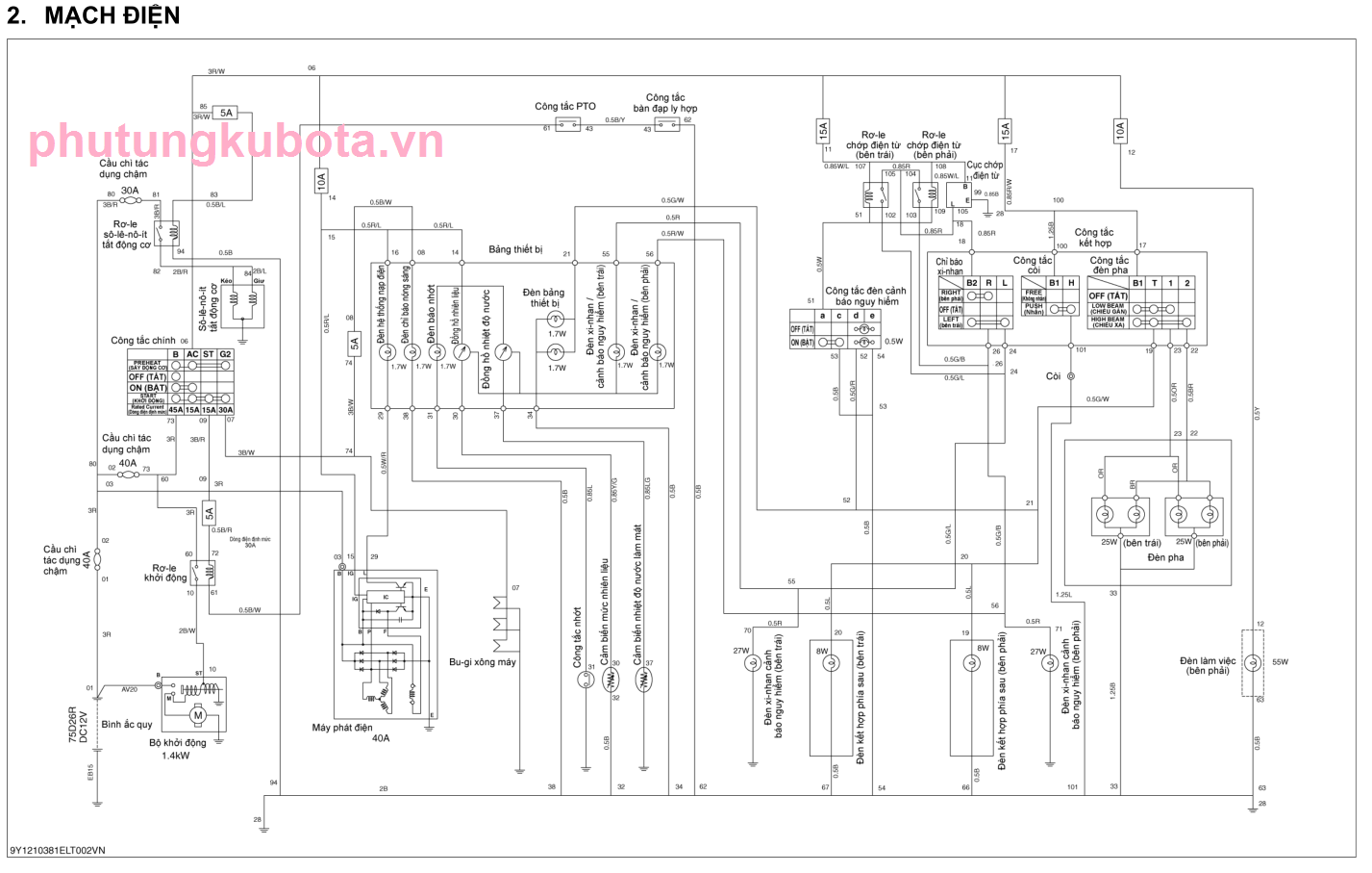 Sơ đồ mạch điện phutungkubota.vn L4508